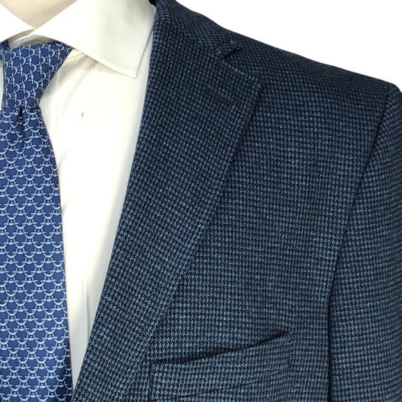 Hart Schaffner Marx HSM Men Size L Sport Coat Unstructured Knit Houndstooth Blue - Picture 4 of 16
